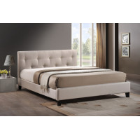 Baxton Studio BBT6140A2-Queen-Light Beige 6086-1 Annette Light Beige Linen Modern Bed with Upholstered Headboard - Queen Size